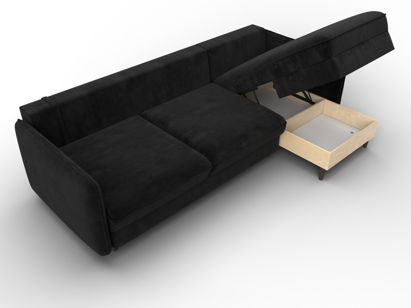 Диван угловой Лига-064 НПБ угол универсальный, Велюр, SEVEN 35 черный