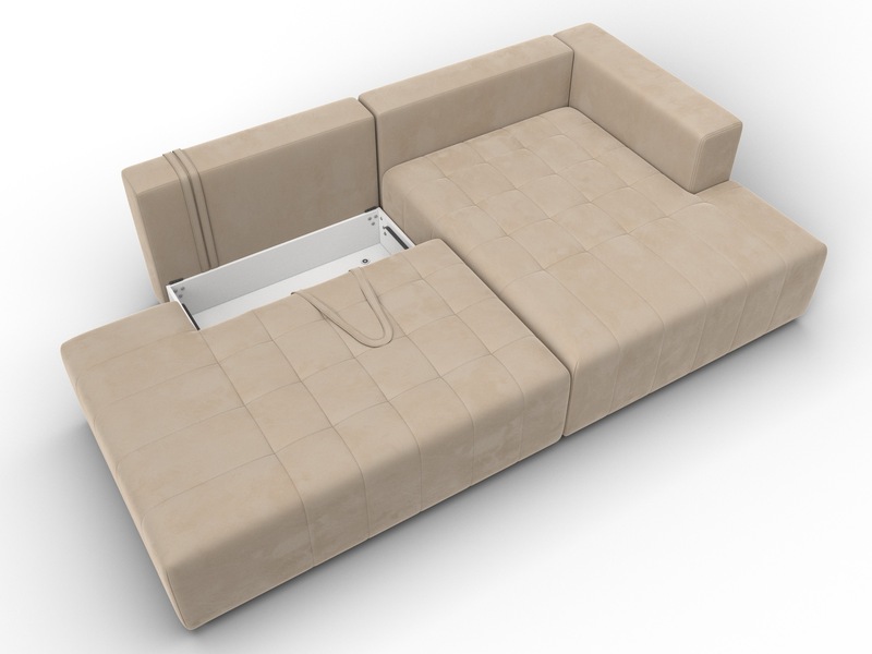 Диван угловой Лига-103 НПБ угол правый, Велюр, SEVEN 729 бежевый