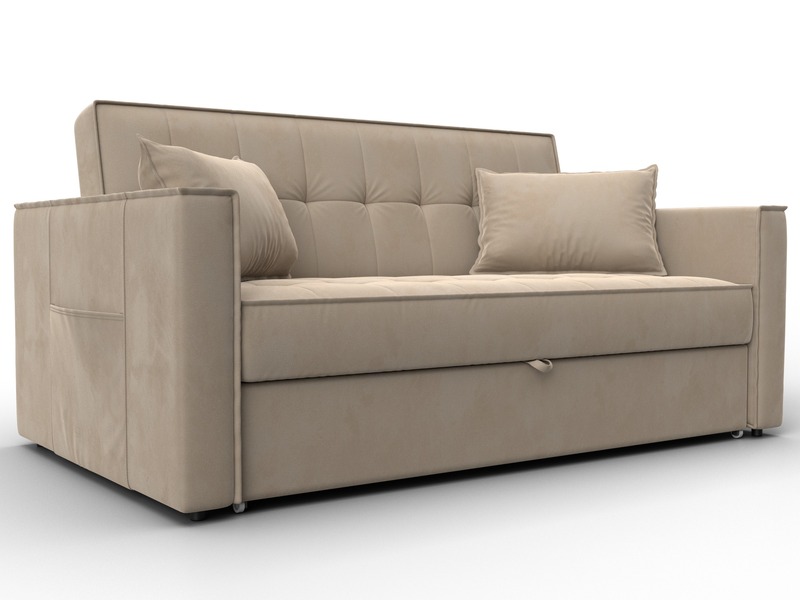 Диван прямой Лига-104 (140), Велюр, SEVEN 729 бежевый