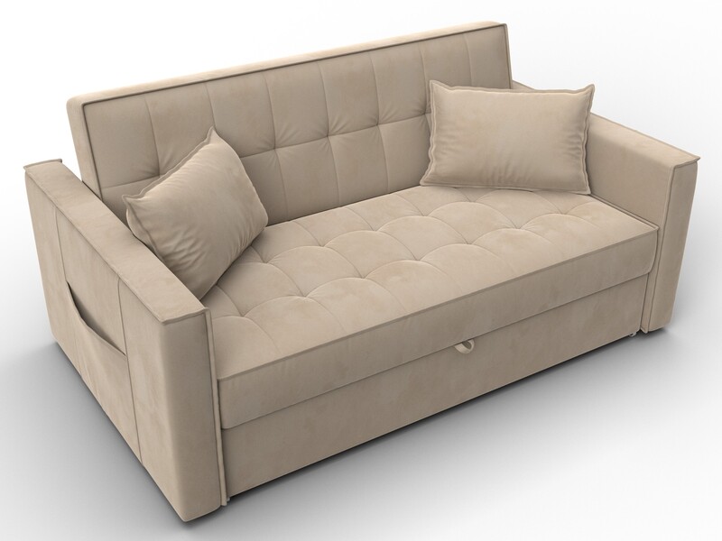 Диван прямой Лига-104 (140), Велюр, SEVEN 729 бежевый