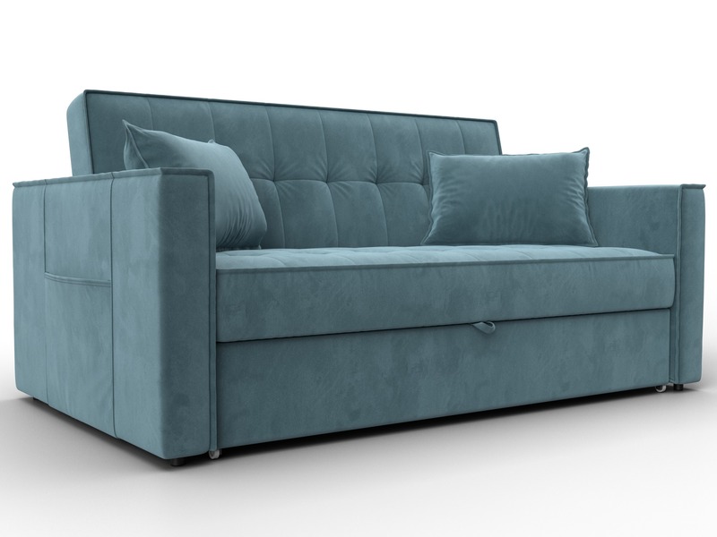 Диван прямой Лига-104 (140), Велюр, SEVEN 113 бирюзовый