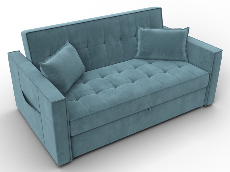 Диван прямой Лига-104 (140), Велюр, SEVEN 113 бирюзовый