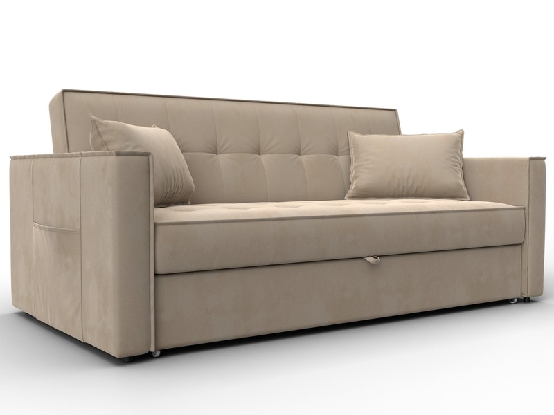 Диван прямой Лига-104 (160), Велюр, SEVEN 729 бежевый