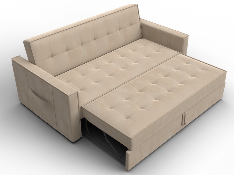 Диван прямой Лига-104 (160), Велюр, SEVEN 729 бежевый