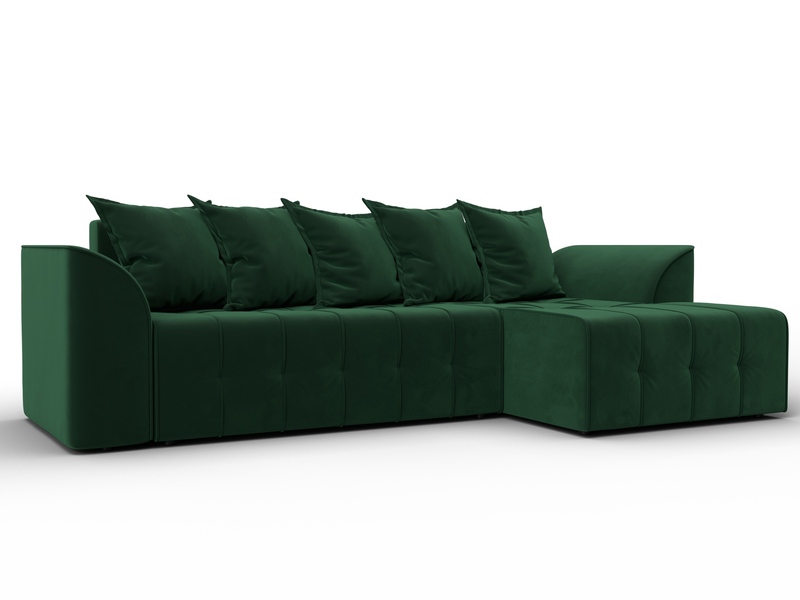 Диван угловой Лига-113 угол правый, Велюр, SEVEN 626 зеленый