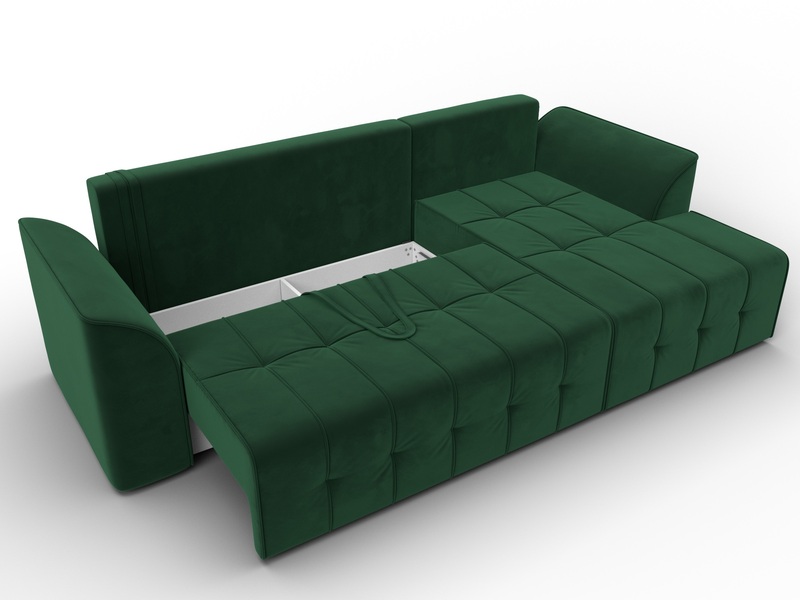 Диван угловой Лига-113 угол правый, Велюр, SEVEN 626 зеленый
