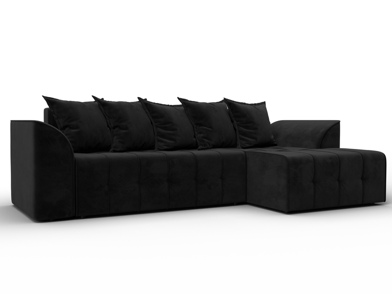 Диван угловой Лига-113 угол правый, Велюр, SEVEN 35 черный