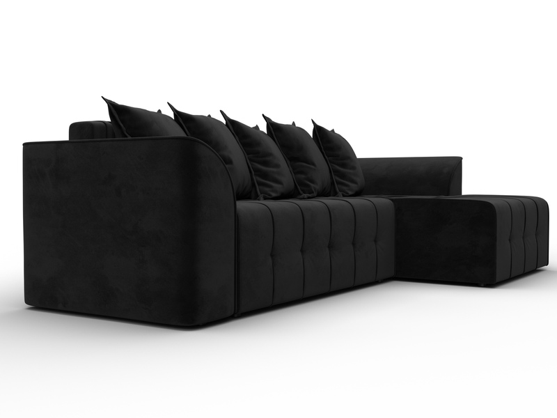 Диван угловой Лига-113 угол правый, Велюр, SEVEN 35 черный