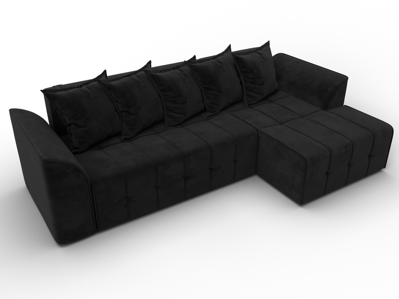 Диван угловой Лига-113 угол правый, Велюр, SEVEN 35 черный