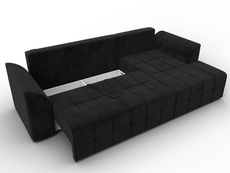 Диван угловой Лига-113 угол правый, Велюр, SEVEN 35 черный