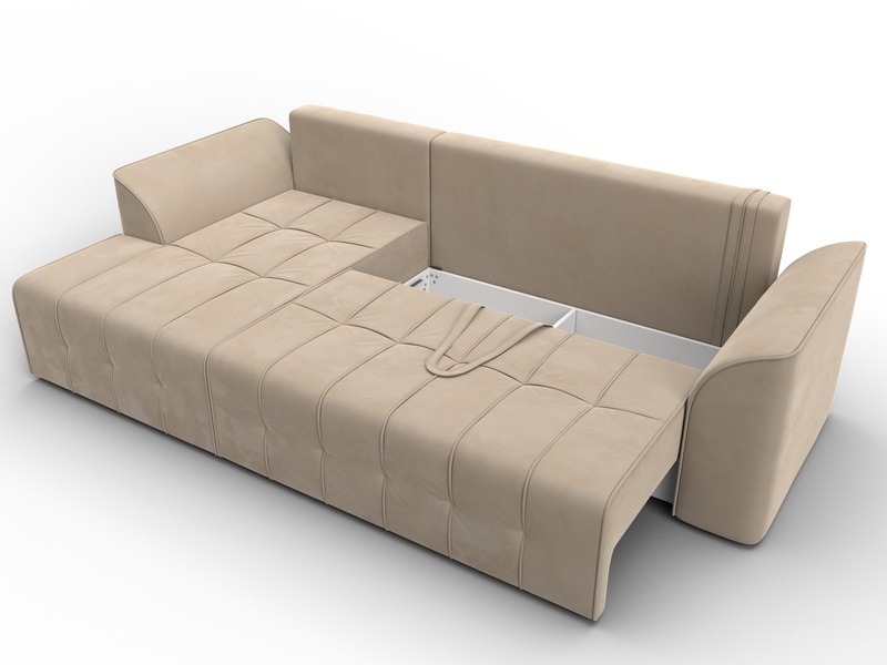 Диван угловой Лига-113 угол левый, Велюр, SEVEN 729 бежевый