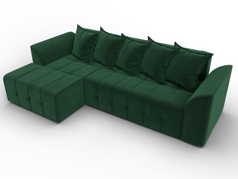 Диван угловой Лига-113 угол левый, Велюр, SEVEN 626 зеленый