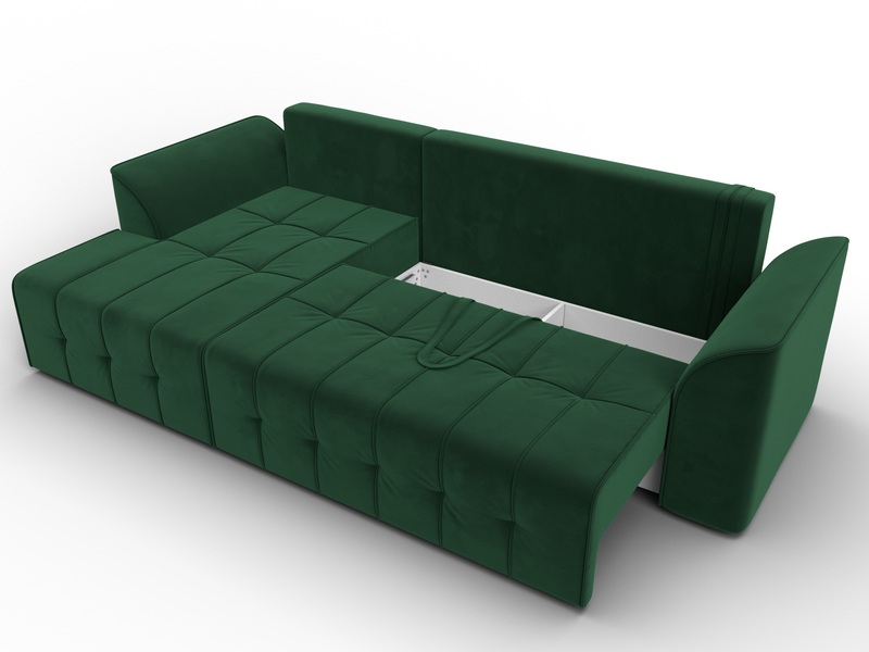 Диван угловой Лига-113 угол левый, Велюр, SEVEN 626 зеленый