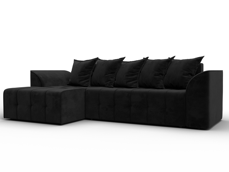 Диван угловой Лига-113 угол левый, Велюр, SEVEN 35 черный