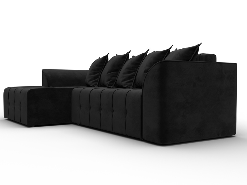 Диван угловой Лига-113 угол левый, Велюр, SEVEN 35 черный