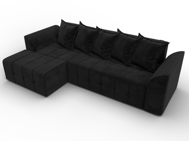Диван угловой Лига-113 угол левый, Велюр, SEVEN 35 черный