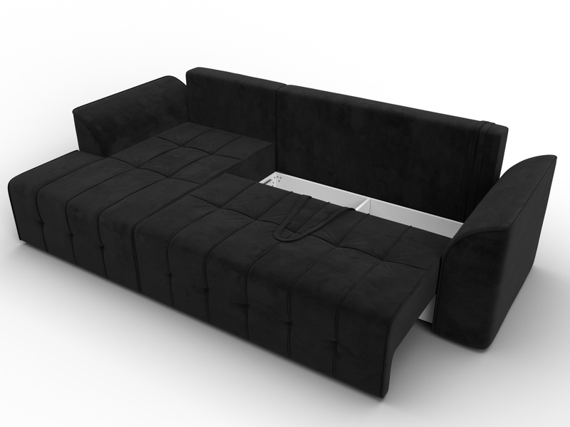 Диван угловой Лига-113 угол левый, Велюр, SEVEN 35 черный