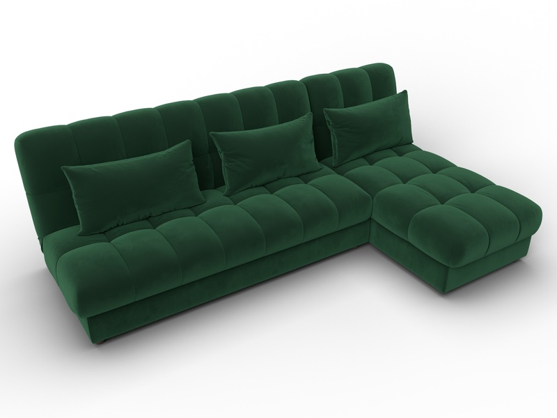 Диван угловой Лига-116 НПБ угол правый, Велюр, SEVEN 626 зеленый