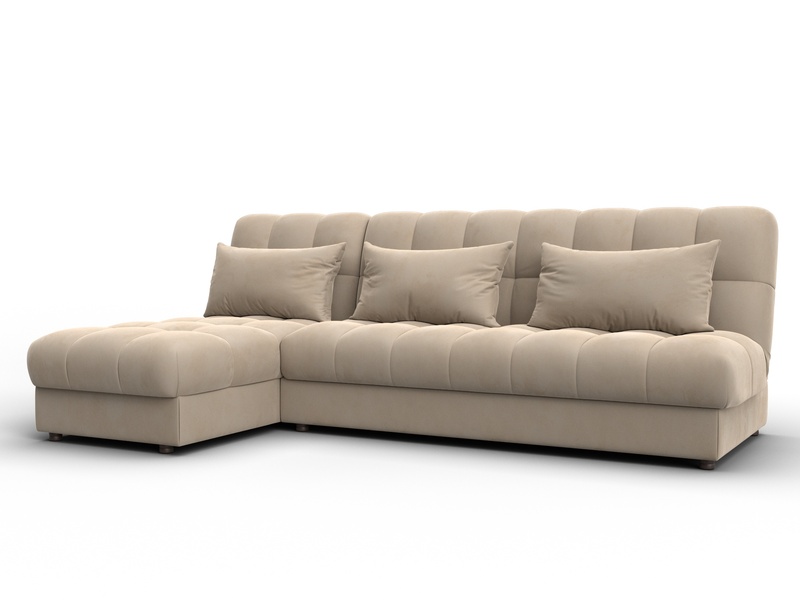 Диван угловой Лига-116 НПБ угол левый, Велюр, SEVEN 729 бежевый