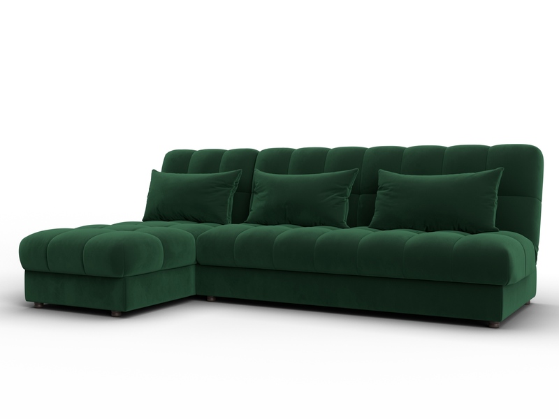 Диван угловой Лига-116 НПБ угол левый, Велюр, SEVEN 626 зеленый