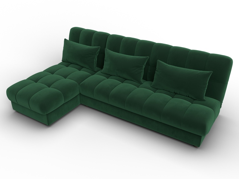 Диван угловой Лига-116 НПБ угол левый, Велюр, SEVEN 626 зеленый