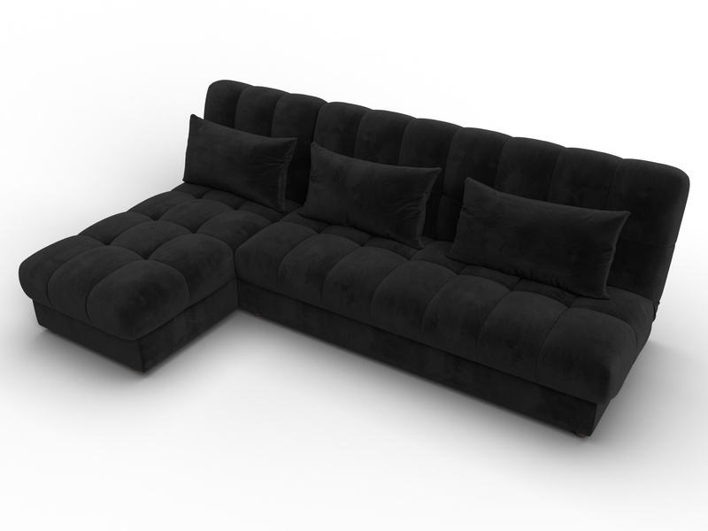 Диван угловой Лига-116 НПБ угол левый, Велюр, SEVEN 35 черный