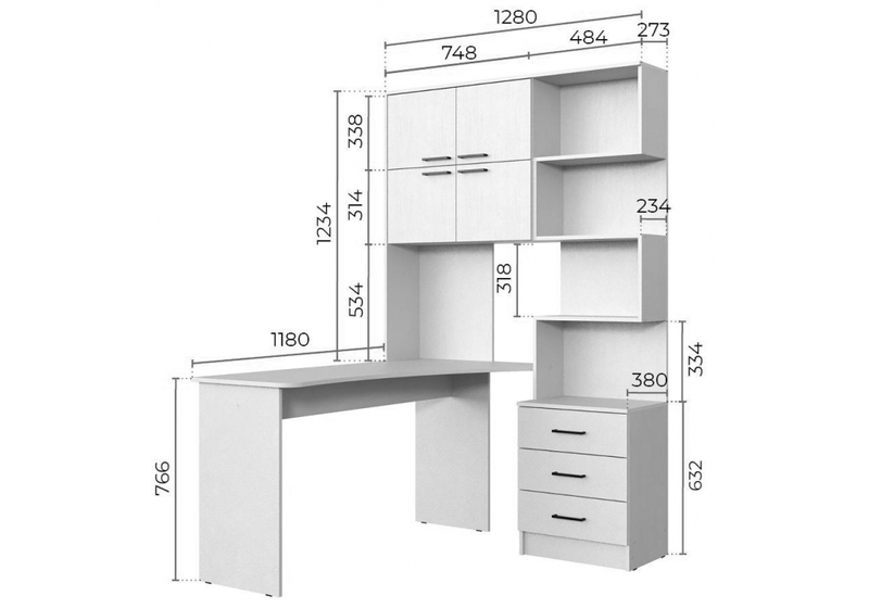 Компьютерный стол, Эльброни левый белый