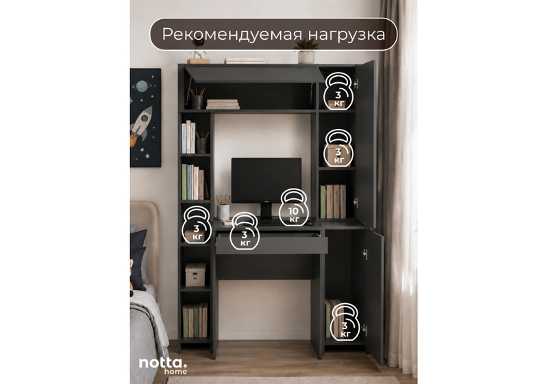 Компьютерный стол, Комфорт 12.71 антрацит / темно-серый