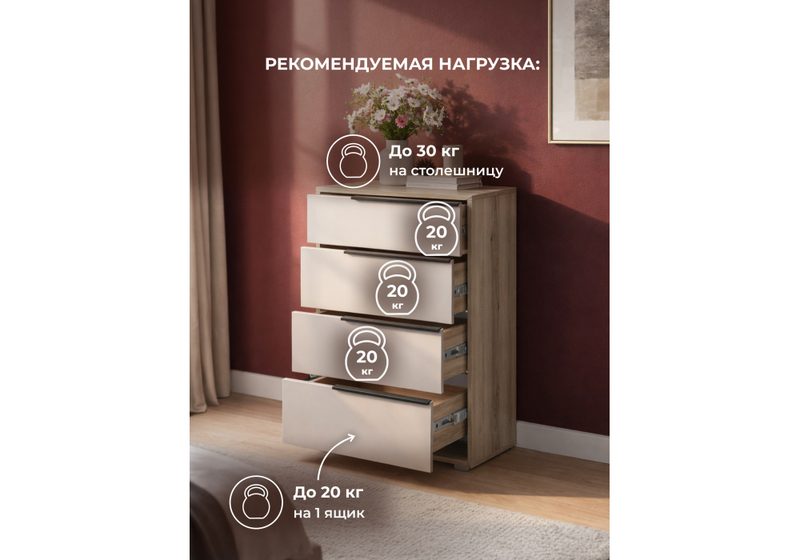 Комод, Вестар 60 дуб делано / кашемир