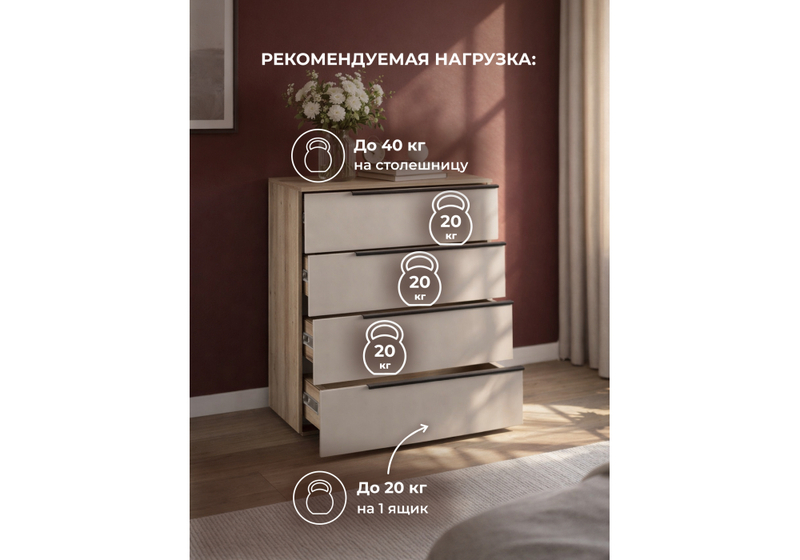 Комод, Вестар 80 дуб делано / кашемир