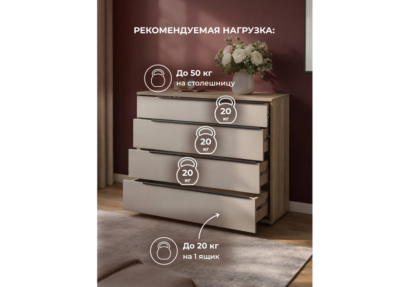 Комод, Вестар 120 дуб делано / кашемир