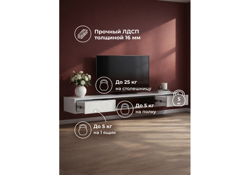 ТВ-тумба, Делора 1,6 м белый / черный