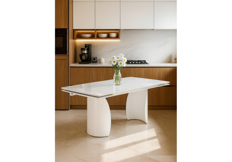 Керамический стол, Готланд 180(240)x90 statuario titan gloss / белый