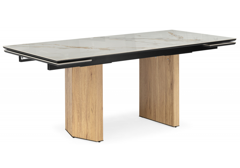 Керамический стол, Монерон 180(240)x90 calacatta gold / дуб монтана
