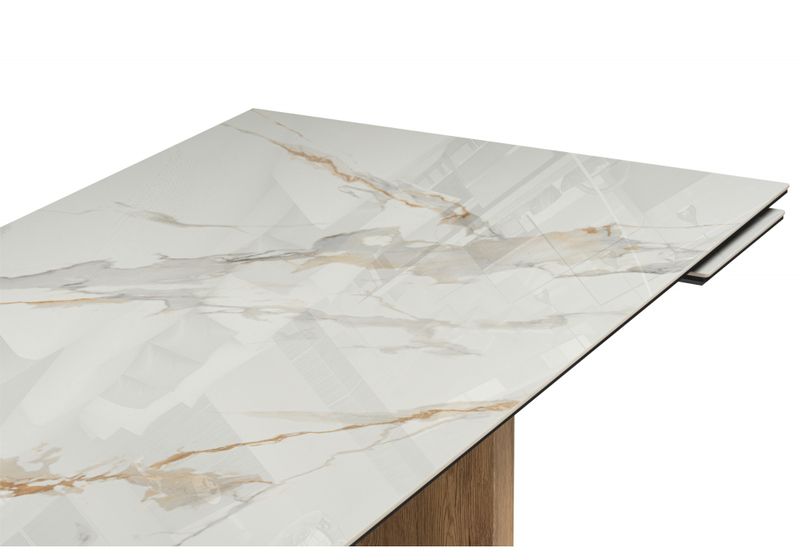 Керамический стол, Монерон 180(240)x90 calacatta gold / дуб монтана