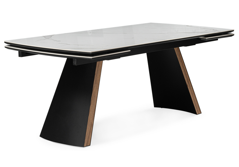 Керамический стол, Симмонс 180(260)x90 statuario titan gloss / черный / орех дуб монтана