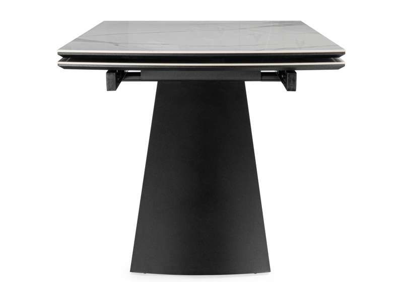 Керамический стол, Симмонс 180(260)x90 statuario titan gloss / черный / орех дуб монтана