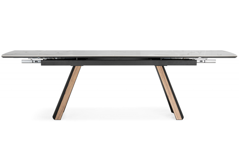 Керамический стол, Симмонс 180(260)x90 statuario titan gloss / черный / орех дуб монтана