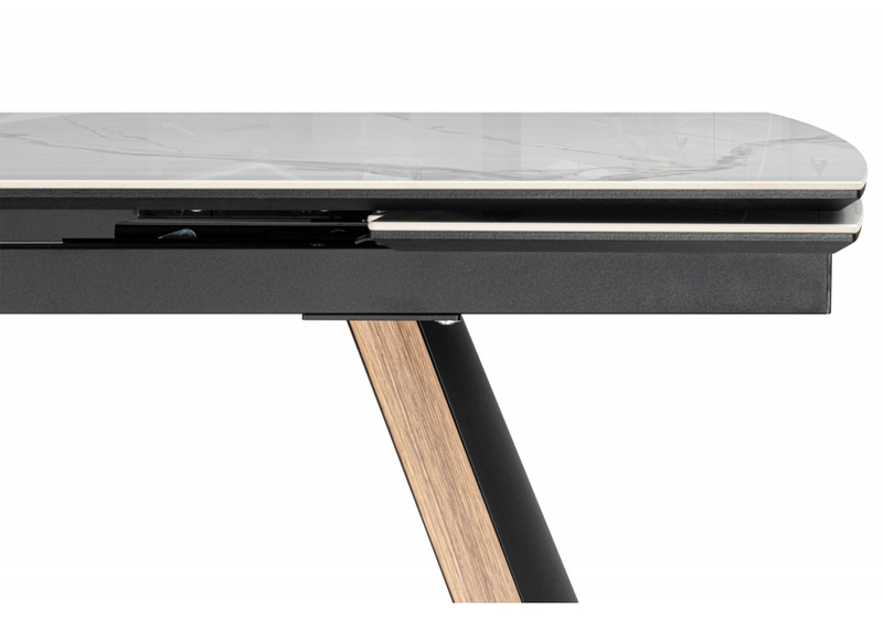 Керамический стол, Симмонс 180(260)x90 statuario titan gloss / черный / орех дуб монтана