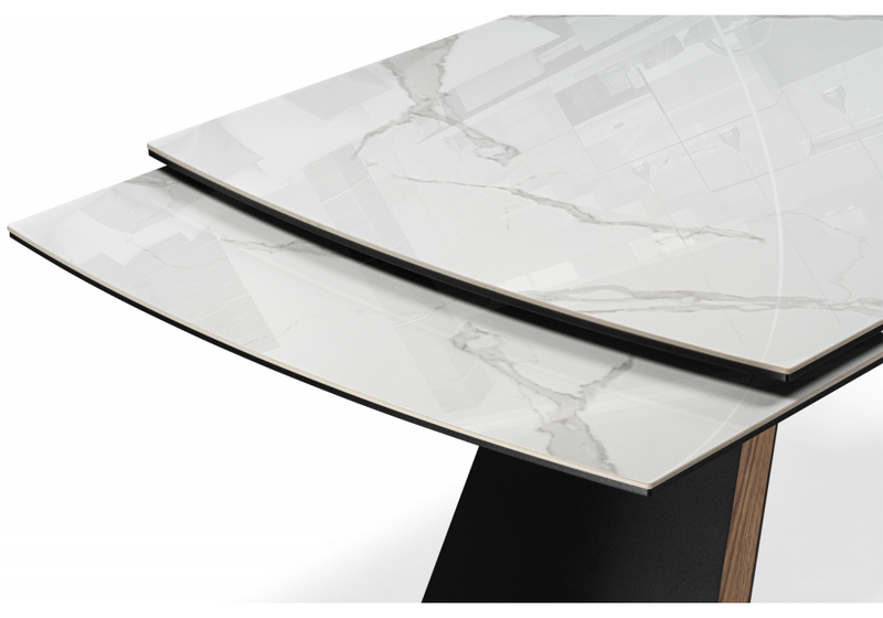 Керамический стол, Симмонс 180(260)x90 statuario titan gloss / черный / орех дуб монтана