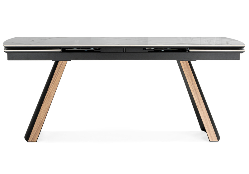 Керамический стол, Симмонс 180(260)x90 statuario titan gloss / черный / орех дуб монтана