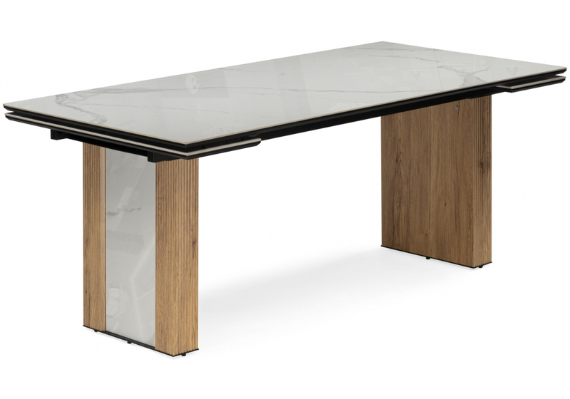 Керамический стол, Бернардо 180x90 statuario titan gloss / дуб монтана