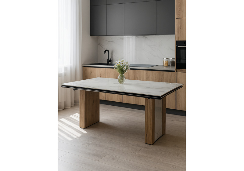 Керамический стол, Бернардо 180x90 statuario titan gloss / дуб монтана