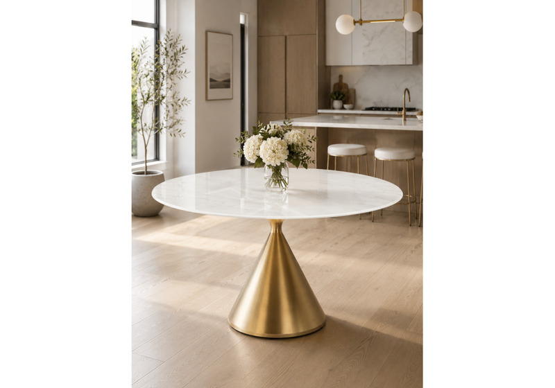 Керамический стол, Jaklin 130x73 белый мрамор / сатинированное золото