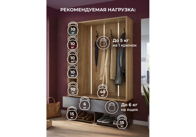 Прихожая, Роут венге / дуб вотан / графит софт
