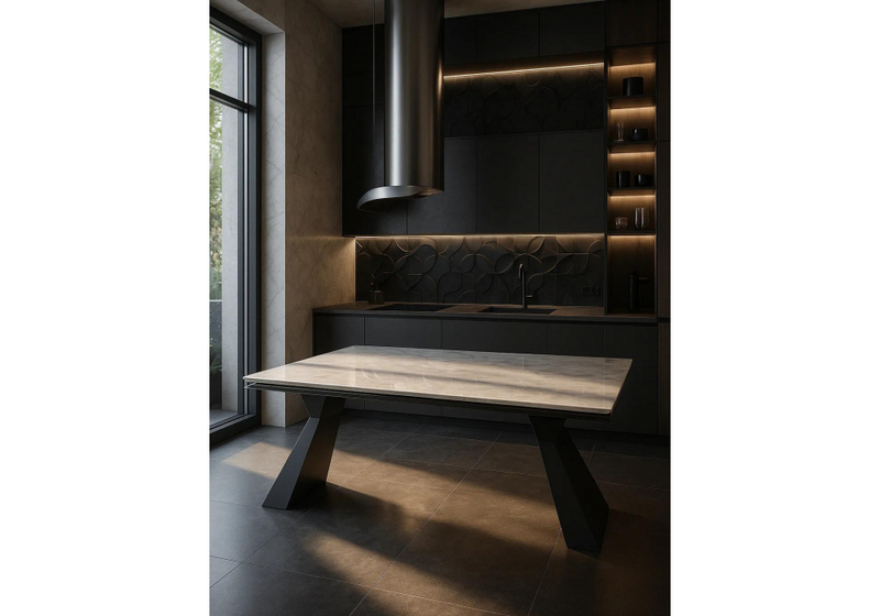 Керамический стол, Денхольм 240(290)х100х75 rystal onyx bianco / черный