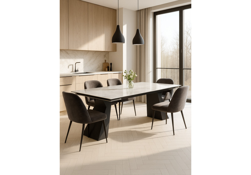 Керамический стол, Денхольм 240(290)х100х75 rystal onyx bianco / черный