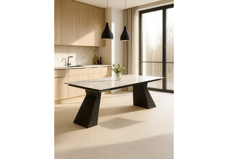 Керамический стол, Денхольм 240(290)х100х75 rystal onyx bianco / черный