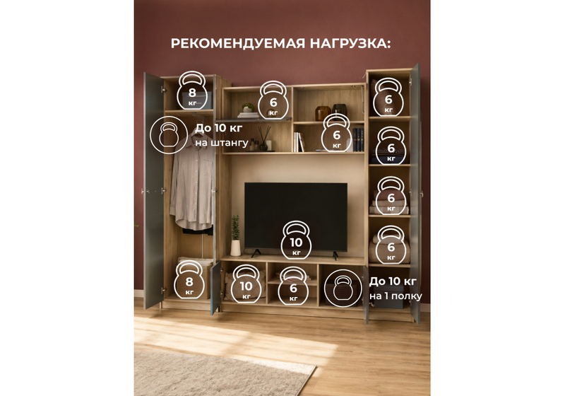 Готовая гостиная, Бертелена дуб крафт серый / серый графит