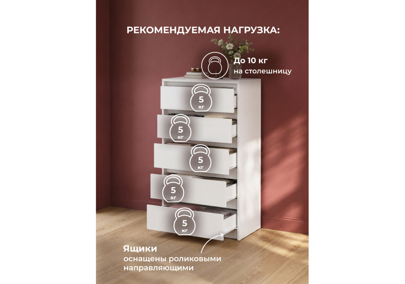 Комод, Идена КМ06-700 ЛДСП белое / ЛДСП белое